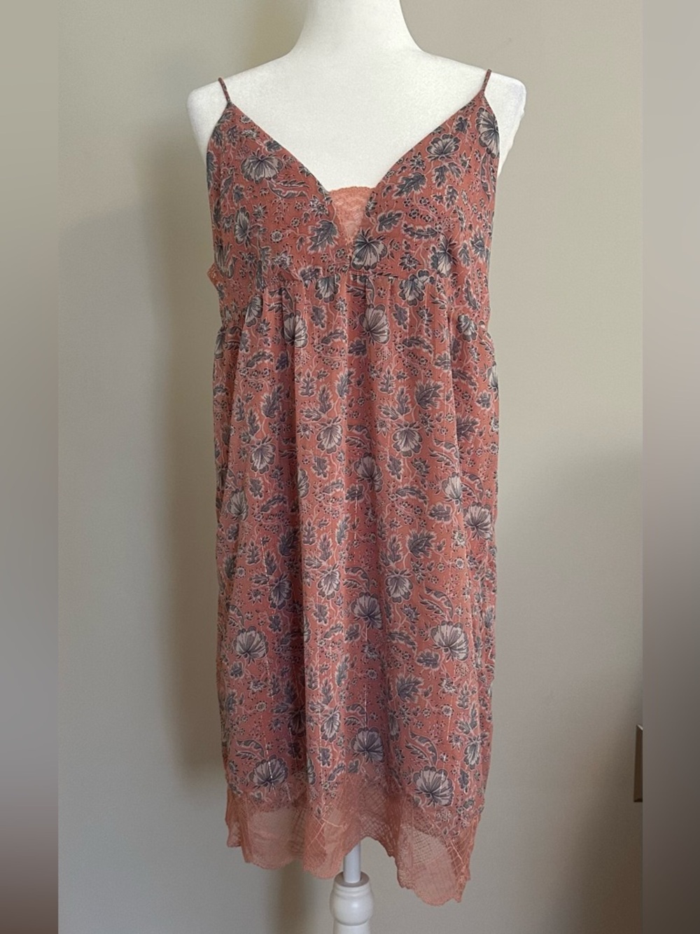 William Rast Pink Floral Print Babydoll Slip Dress Large